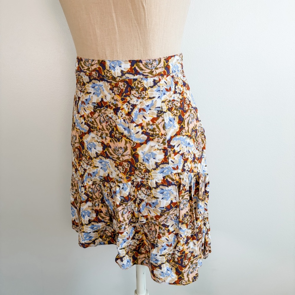 Free People Nadia Yellow Floral Print Ruffled Wrap Mini Skirt - Picture 6 of 15
